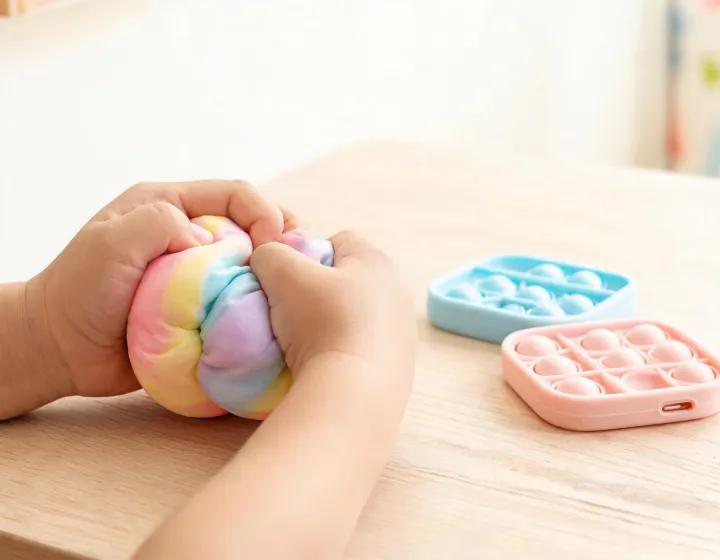 Child squeezing a fidget toy