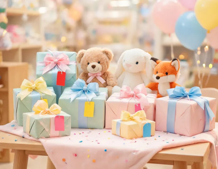 Gift table with plush toys