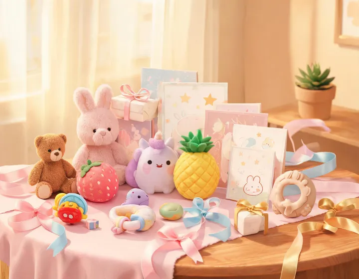 Gift table with plush toys for different ages